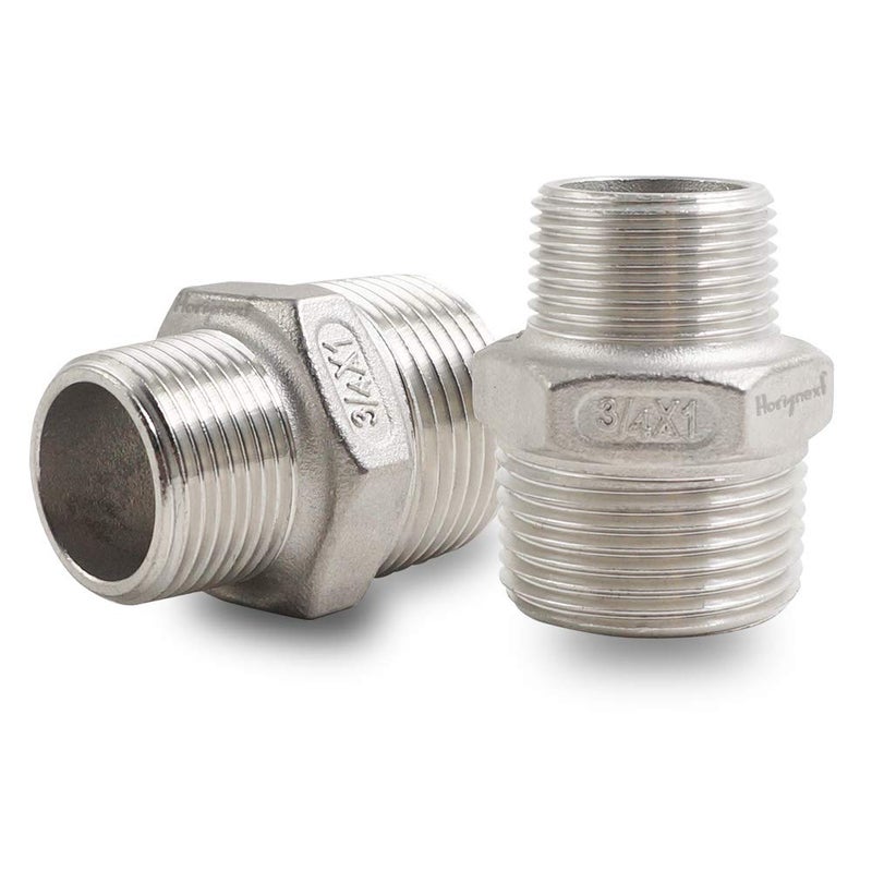 Horiznext npt 1 to 3/4 reducer male thread, stainless steel 304 1 inch to 3/4 reducer, hex reducing pipe fitting adapter water connector (Pack of 2) - Image 1